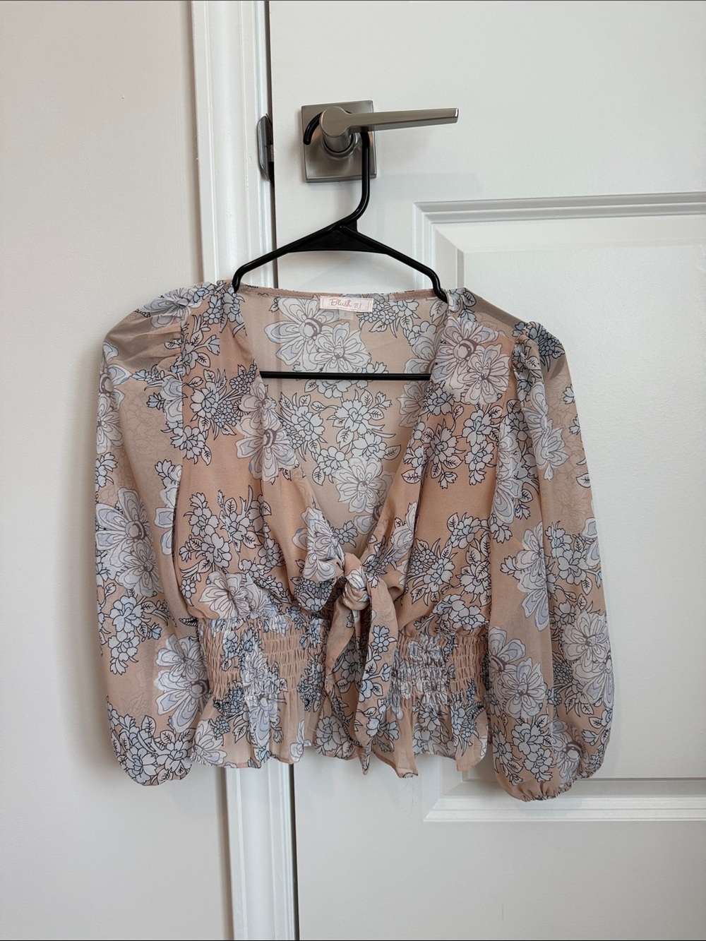 Beige Floral Tie-Front Blouse